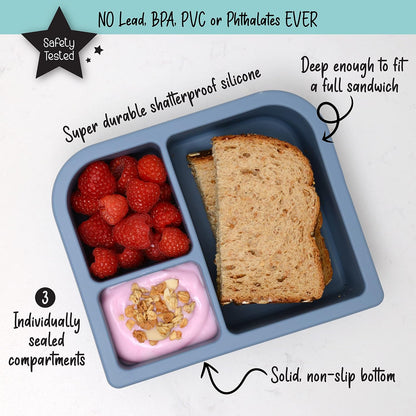 Unbreakable Silicone Lunch Box for Kids and Adults - Leak Proof Divided Bento Box (Plum)