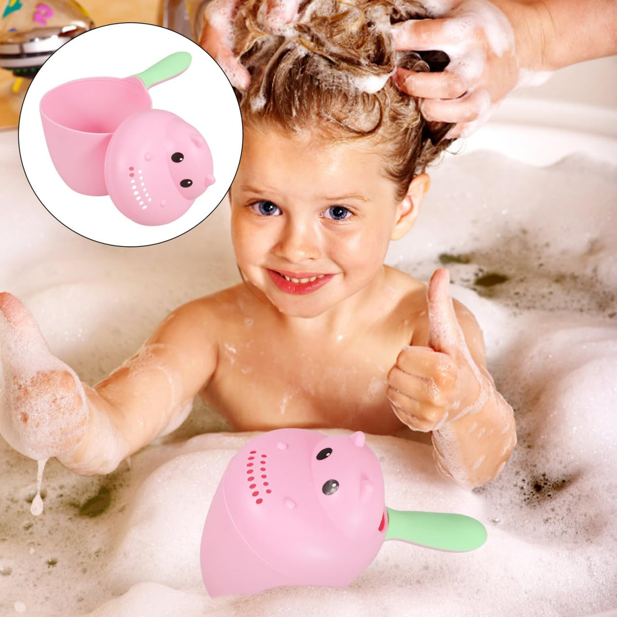 Hippo Shampoo Rinse Cup Baby Bath Cup for Hair Washing Easy-Grip Handle Water Pouring Scoop Toddler Bath Rinser for Comfortable Rinsing 7.67 X 6.29 X 3.93 in