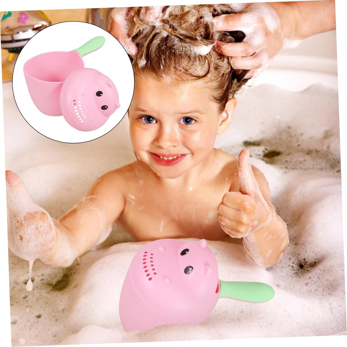 Hippo Shampoo Rinse Cup Baby Bath Cup for Hair Washing Easy-Grip Handle Water Pouring Scoop Toddler Bath Rinser for Comfortable Rinsing 7.67 X 6.29 X 3.93 in