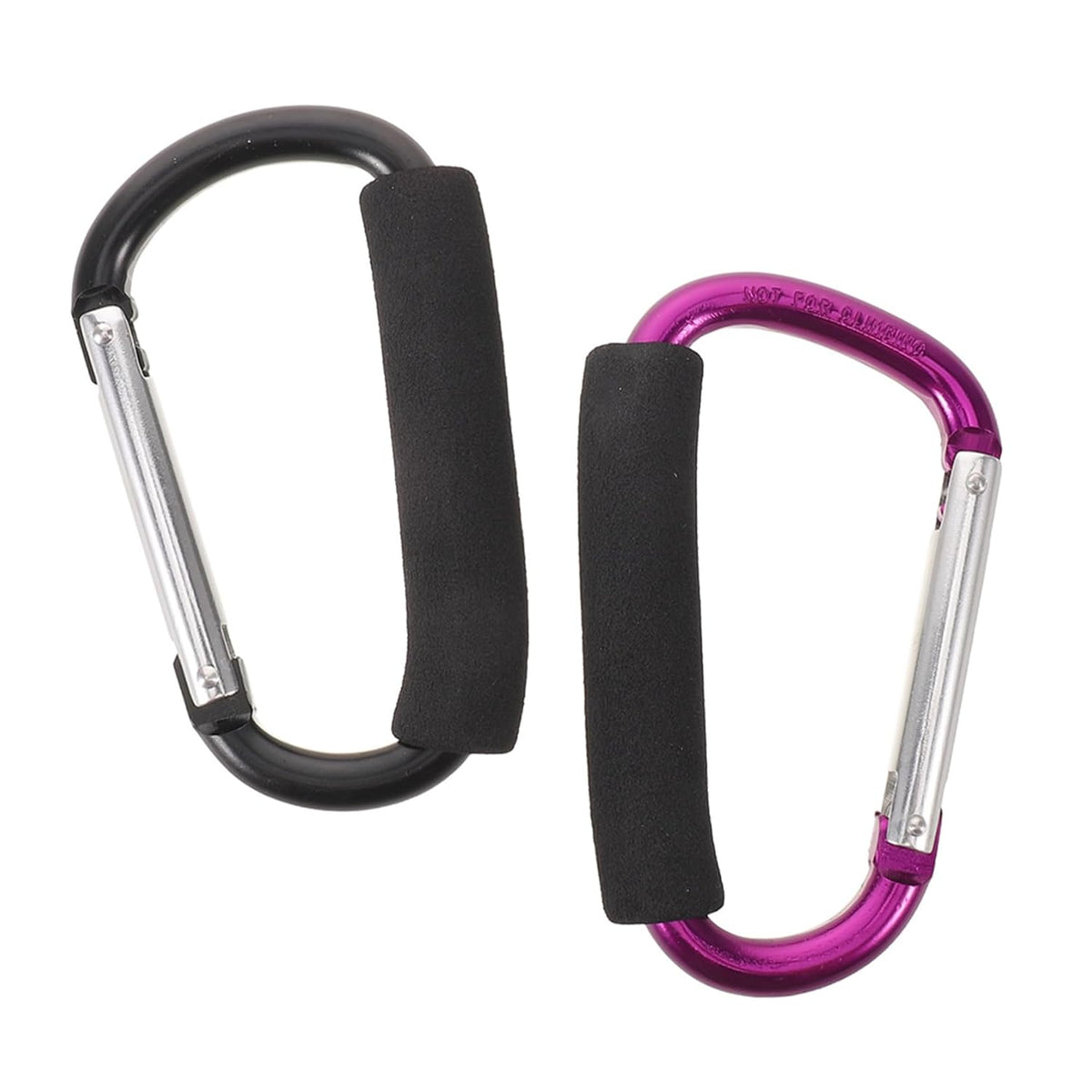 2pcs Large Aluminum Stroller Hooks with Sponge Grip Carabiner Clips for Hanging Shopping Bags Compatible with Strollers Wheelchairs Walkers Portable Multi-use Hooks for Travel
