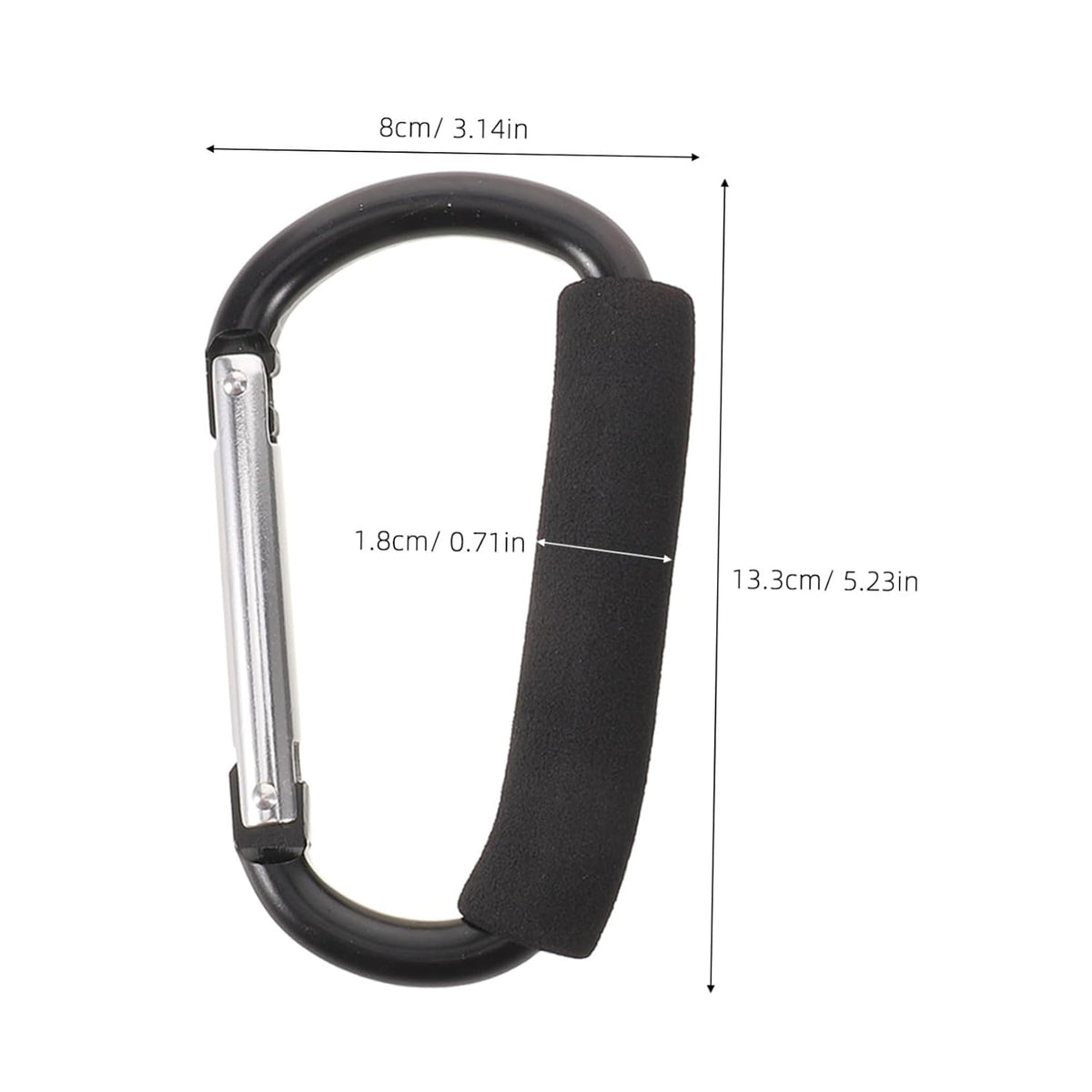 2pcs Large Aluminum Stroller Hooks with Sponge Grip Carabiner Clips for Hanging Shopping Bags Compatible with Strollers Wheelchairs Walkers Portable Multi-use Hooks for Travel