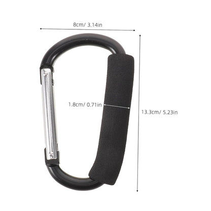 2pcs Large Aluminum Stroller Hooks with Sponge Grip Carabiner Clips for Hanging Shopping Bags Compatible with Strollers Wheelchairs Walkers Portable Multi-use Hooks for Travel