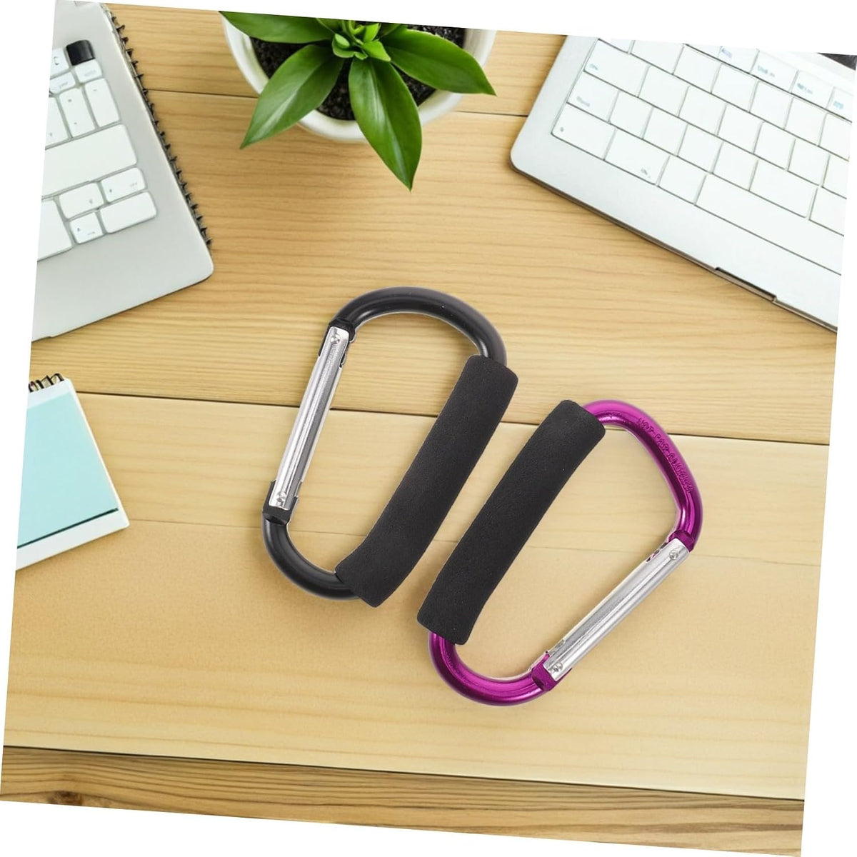 2pcs Large Aluminum Stroller Hooks with Sponge Grip Carabiner Clips for Hanging Shopping Bags Compatible with Strollers Wheelchairs Walkers Portable Multi-use Hooks for Travel