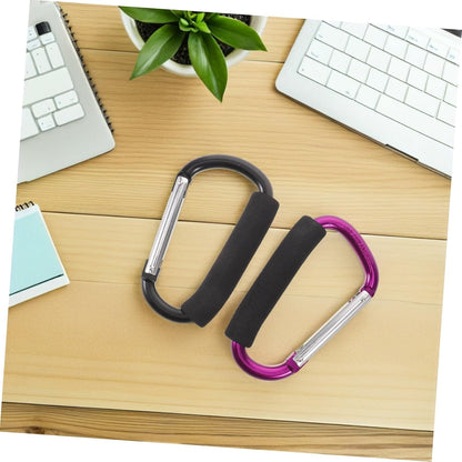 2pcs Large Aluminum Stroller Hooks with Sponge Grip Carabiner Clips for Hanging Shopping Bags Compatible with Strollers Wheelchairs Walkers Portable Multi-use Hooks for Travel