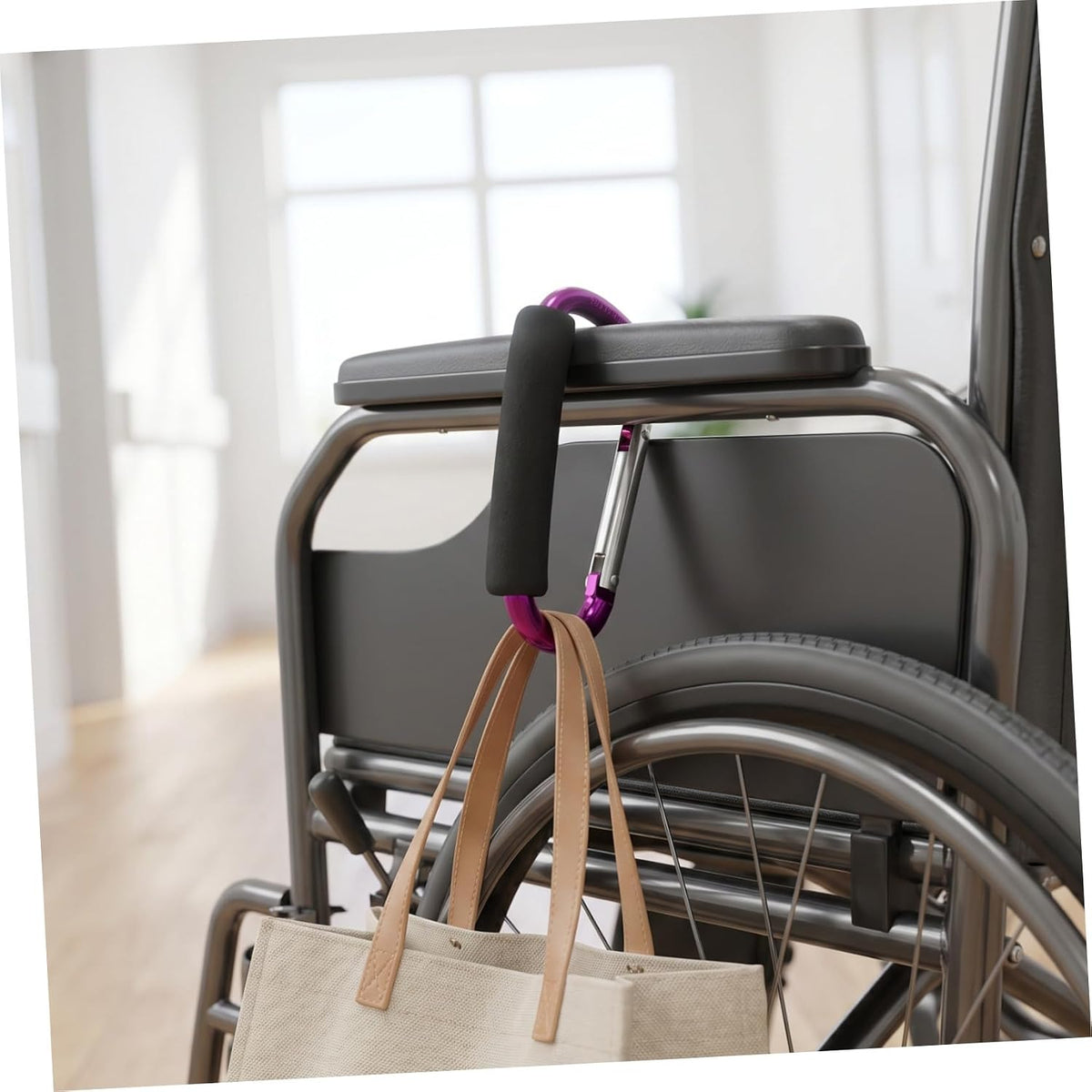 2pcs Large Aluminum Stroller Hooks with Sponge Grip Carabiner Clips for Hanging Shopping Bags Compatible with Strollers Wheelchairs Walkers Portable Multi-use Hooks for Travel