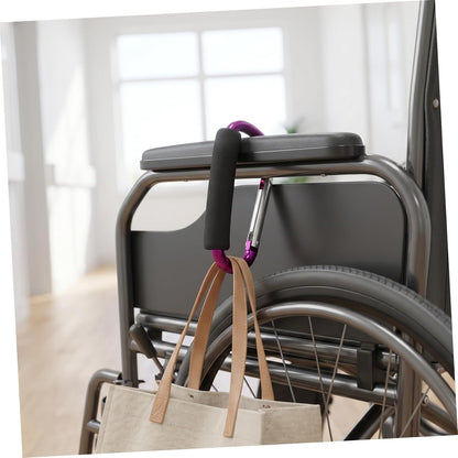 2pcs Large Aluminum Stroller Hooks with Sponge Grip Carabiner Clips for Hanging Shopping Bags Compatible with Strollers Wheelchairs Walkers Portable Multi-use Hooks for Travel