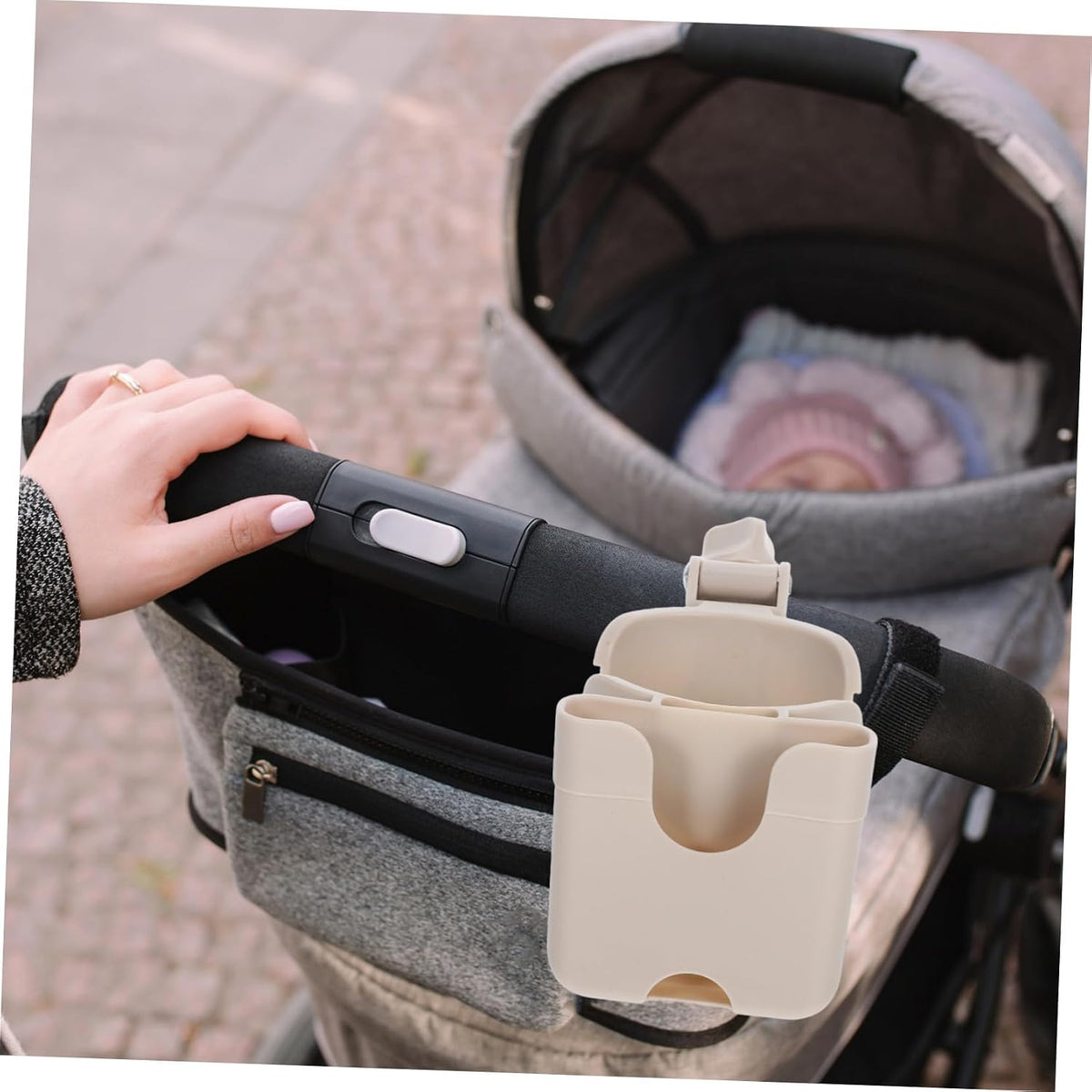 Stroller Cup Holder with Phone Mount and Bottle Rack PP Abs Material Secure Lock Easy Installation for Bikes Walkers and Wheelchairs Fits Water Bottles and Sippy Cups