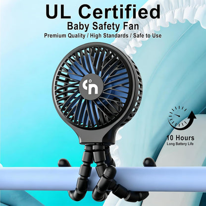 Portable Stroller Fan, USB or Rechargeable Battery Operated with 3 Speeds and 360°Rotate, Cooling Clip On for Baby Crib Travel Car Seat White