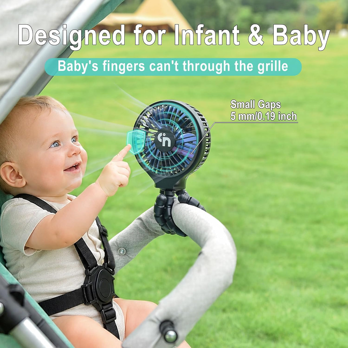 Portable Stroller Fan, USB or Rechargeable Battery Operated with 3 Speeds and 360°Rotate, Cooling Clip On for Baby Crib Travel Car Seat White
