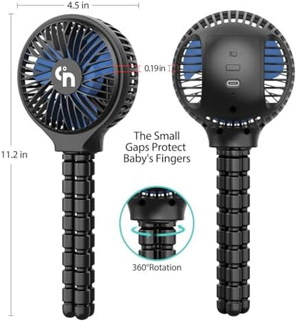 Portable Stroller Fan, USB or Rechargeable Battery Operated with 3 Speeds and 360°Rotate, Cooling Clip On for Baby Crib Travel Car Seat White