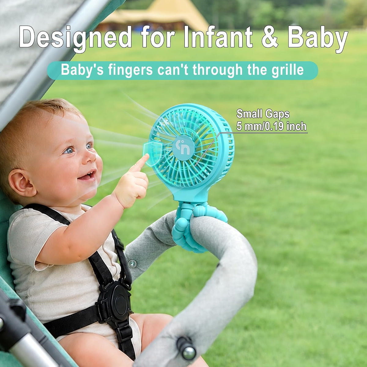 Portable Stroller Fan, USB or Rechargeable Battery Operated with 3 Speeds and 360°Rotate, Cooling Clip On for Baby Crib Travel Car Seat White