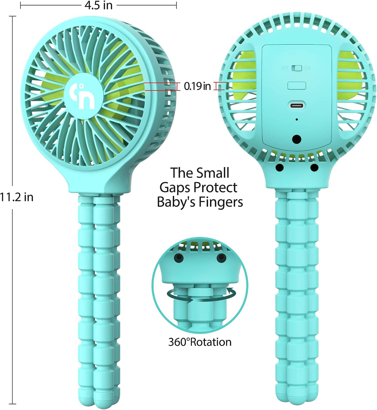 Portable Stroller Fan, USB or Rechargeable Battery Operated with 3 Speeds and 360°Rotate, Cooling Clip On for Baby Crib Travel Car Seat White