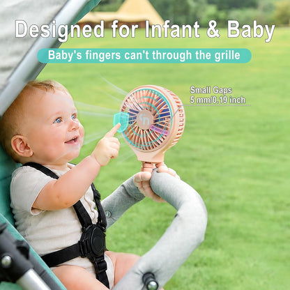 Portable Stroller Fan, USB or Rechargeable Battery Operated with 3 Speeds and 360°Rotate, Cooling Clip On for Baby Crib Travel Car Seat White
