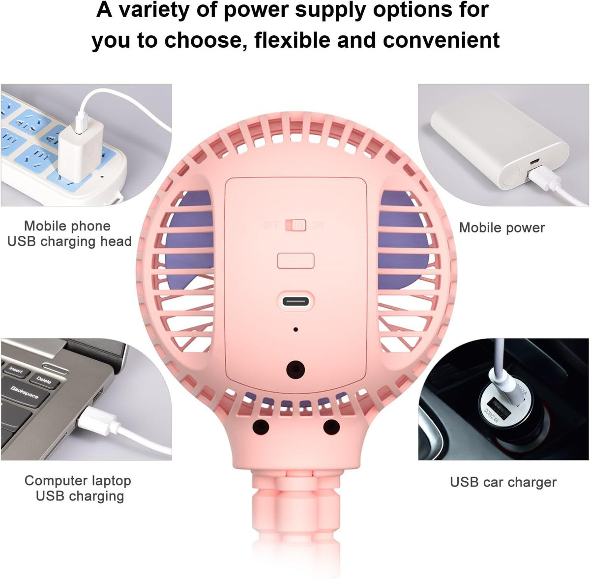 Portable Stroller Fan, USB or Rechargeable Battery Operated with 3 Speeds and 360°Rotate, Cooling Clip On for Baby Crib Travel Car Seat White