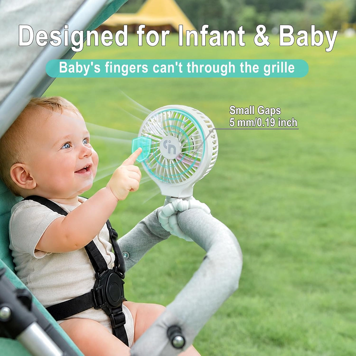 Portable Stroller Fan, USB or Rechargeable Battery Operated with 3 Speeds and 360°Rotate, Cooling Clip On for Baby Crib Travel Car Seat White