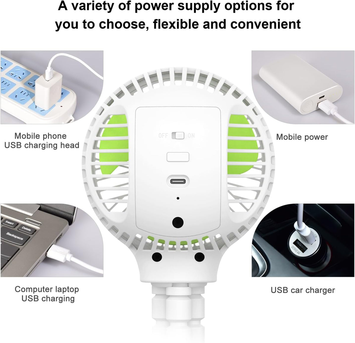 Portable Stroller Fan, USB or Rechargeable Battery Operated with 3 Speeds and 360°Rotate, Cooling Clip On for Baby Crib Travel Car Seat White