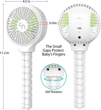 Portable Stroller Fan, USB or Rechargeable Battery Operated with 3 Speeds and 360°Rotate, Cooling Clip On for Baby Crib Travel Car Seat White
