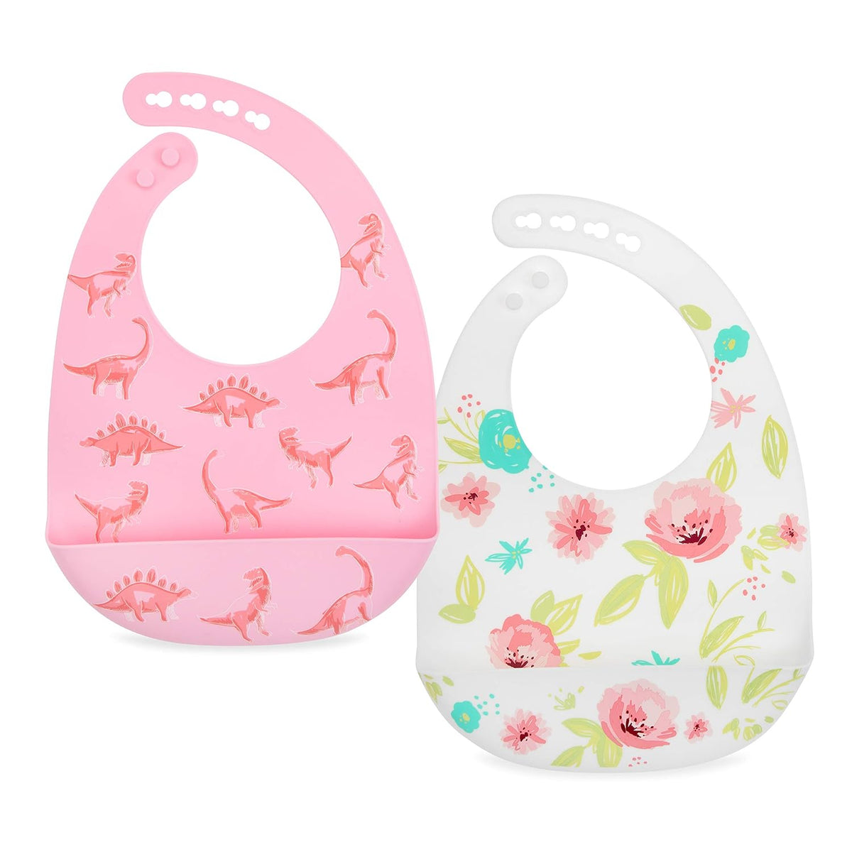 Nuby Adjustable Easy Clean Soft Silicone Bibs - 2 Pack