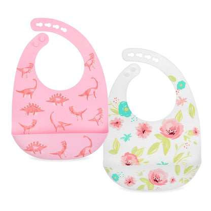 Nuby Adjustable Easy Clean Soft Silicone Bibs - 2 Pack
