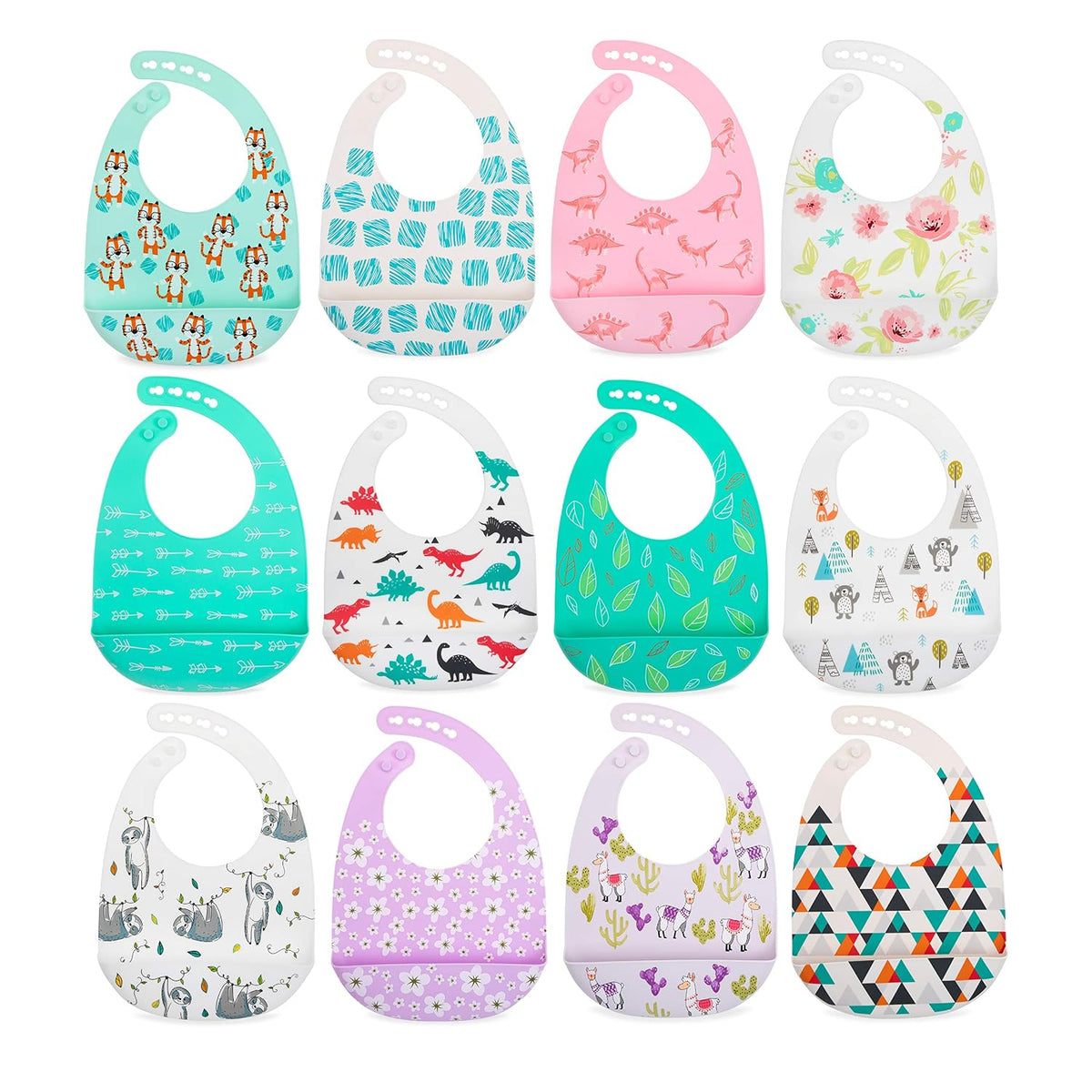 Nuby Adjustable Easy Clean Soft Silicone Bibs - 2 Pack
