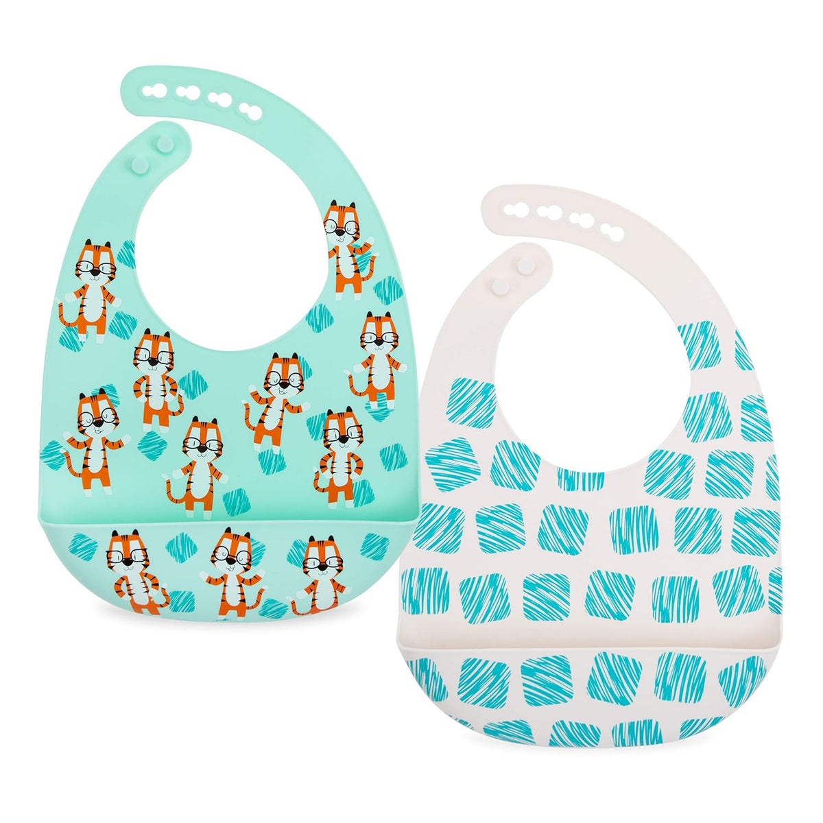 Nuby Adjustable Easy Clean Soft Silicone Bibs - 2 Pack