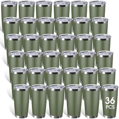 36 Pack Stainless Steel Tumblers Bulk with Lids Double Wall Vacuum Insulated Coffee Cups Blank leakproof Powder Coated Tumblers for Engraving Wedding Graduation Party Favors(20 oz,Mixed)