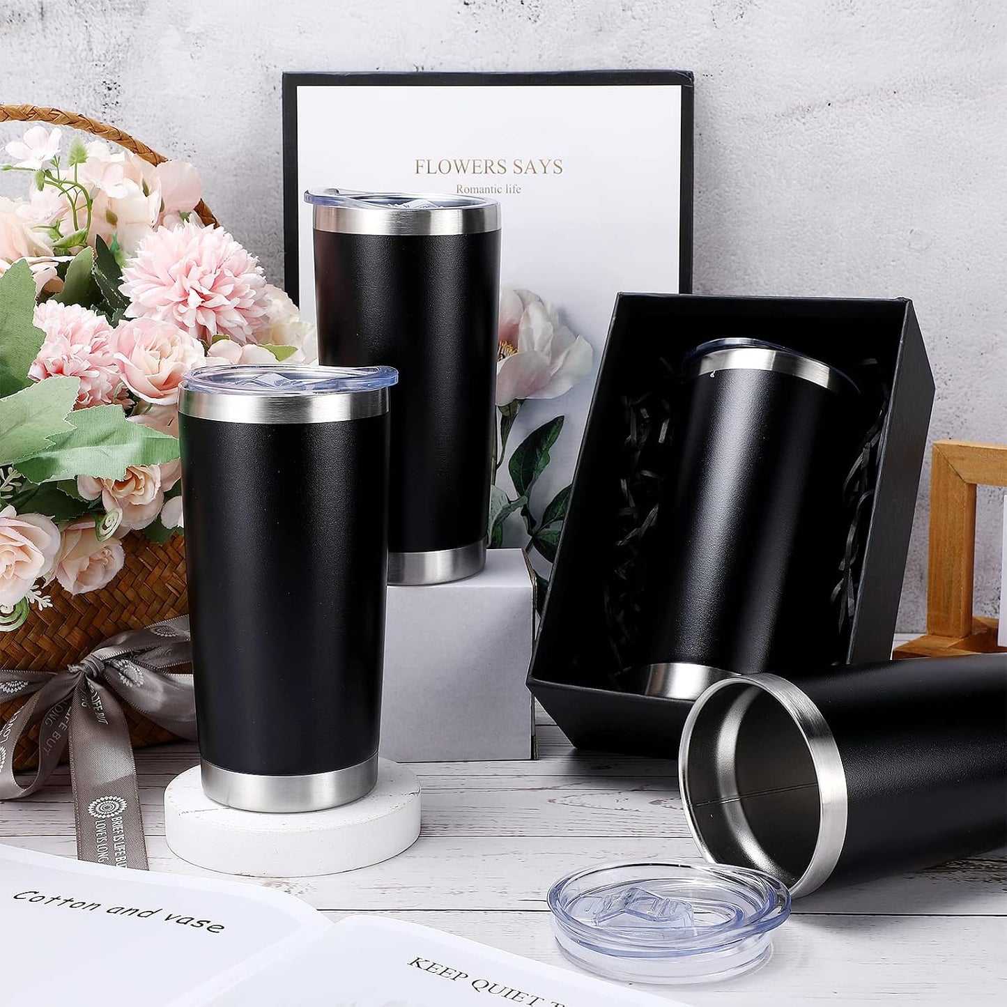 36 Pack Stainless Steel Tumblers Bulk with Lids Double Wall Vacuum Insulated Coffee Cups Blank leakproof Powder Coated Tumblers for Engraving Wedding Graduation Party Favors(20 oz,Mixed)