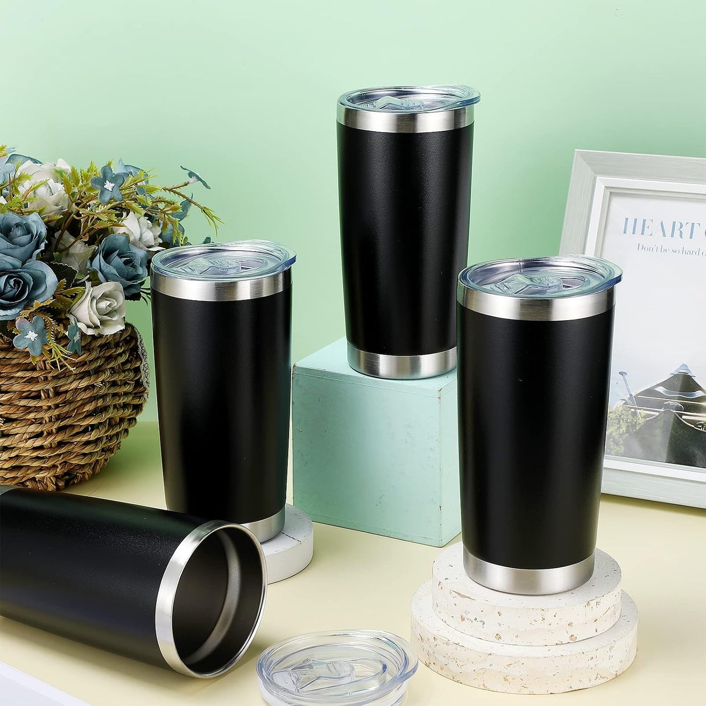 36 Pack Stainless Steel Tumblers Bulk with Lids Double Wall Vacuum Insulated Coffee Cups Blank leakproof Powder Coated Tumblers for Engraving Wedding Graduation Party Favors(20 oz,Mixed)