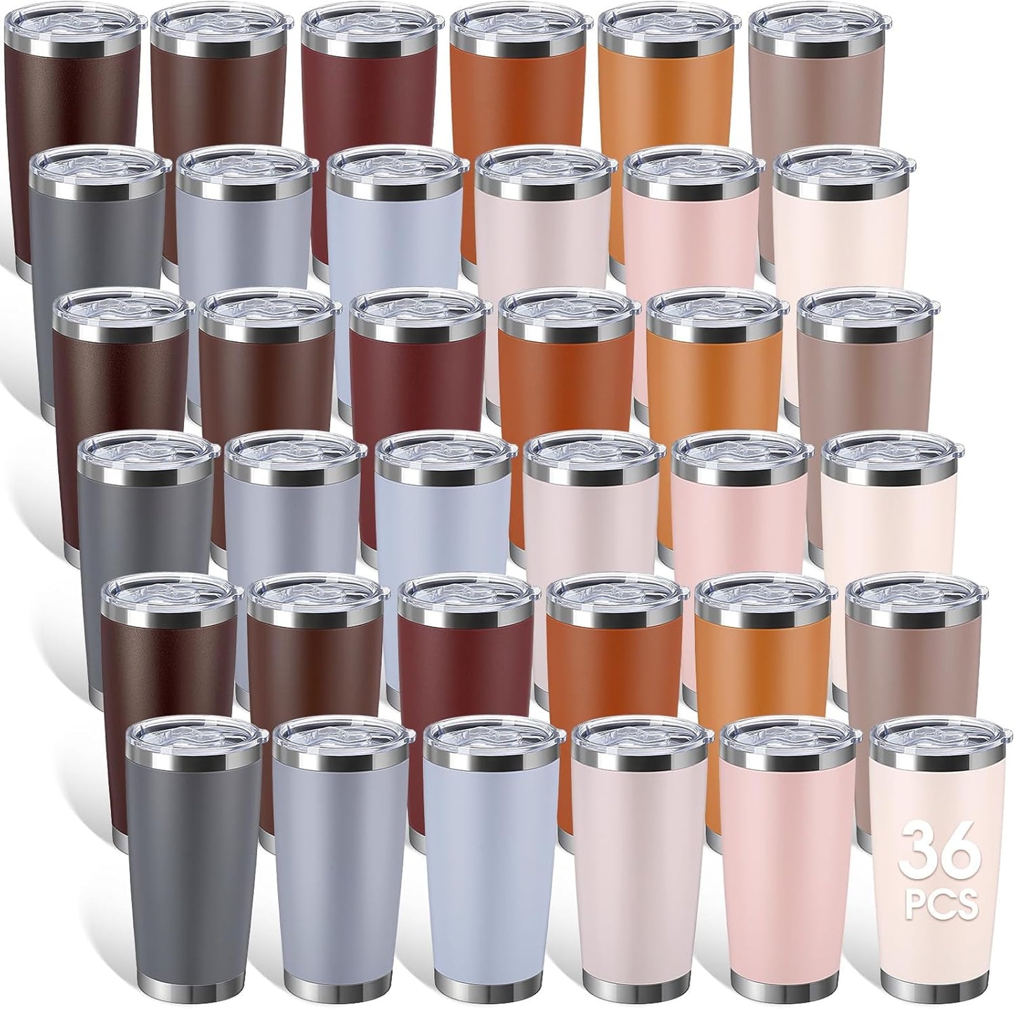 36 Pack Stainless Steel Tumblers Bulk with Lids Double Wall Vacuum Insulated Coffee Cups Blank leakproof Powder Coated Tumblers for Engraving Wedding Graduation Party Favors(20 oz,Mixed)