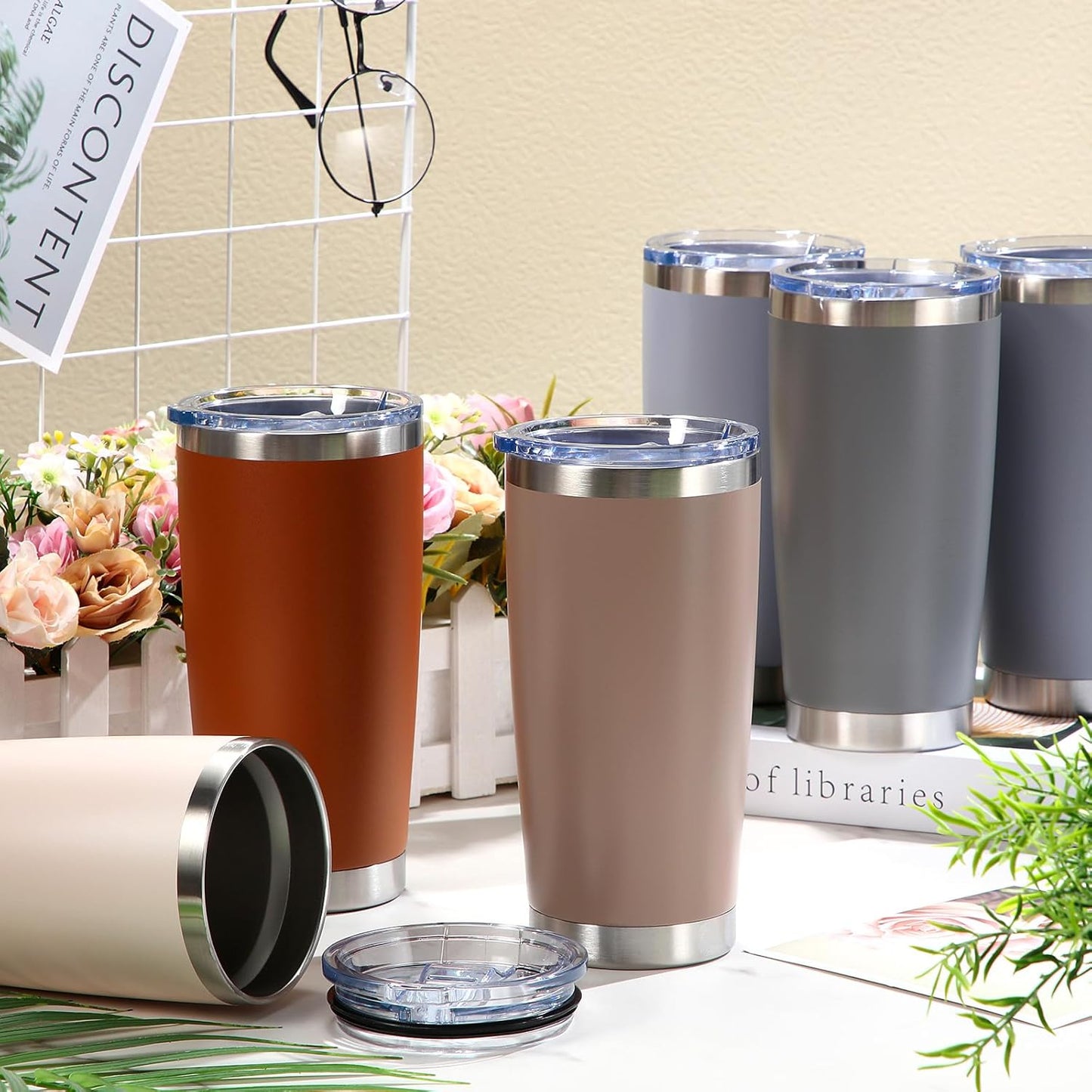 36 Pack Stainless Steel Tumblers Bulk with Lids Double Wall Vacuum Insulated Coffee Cups Blank leakproof Powder Coated Tumblers for Engraving Wedding Graduation Party Favors(20 oz,Mixed)