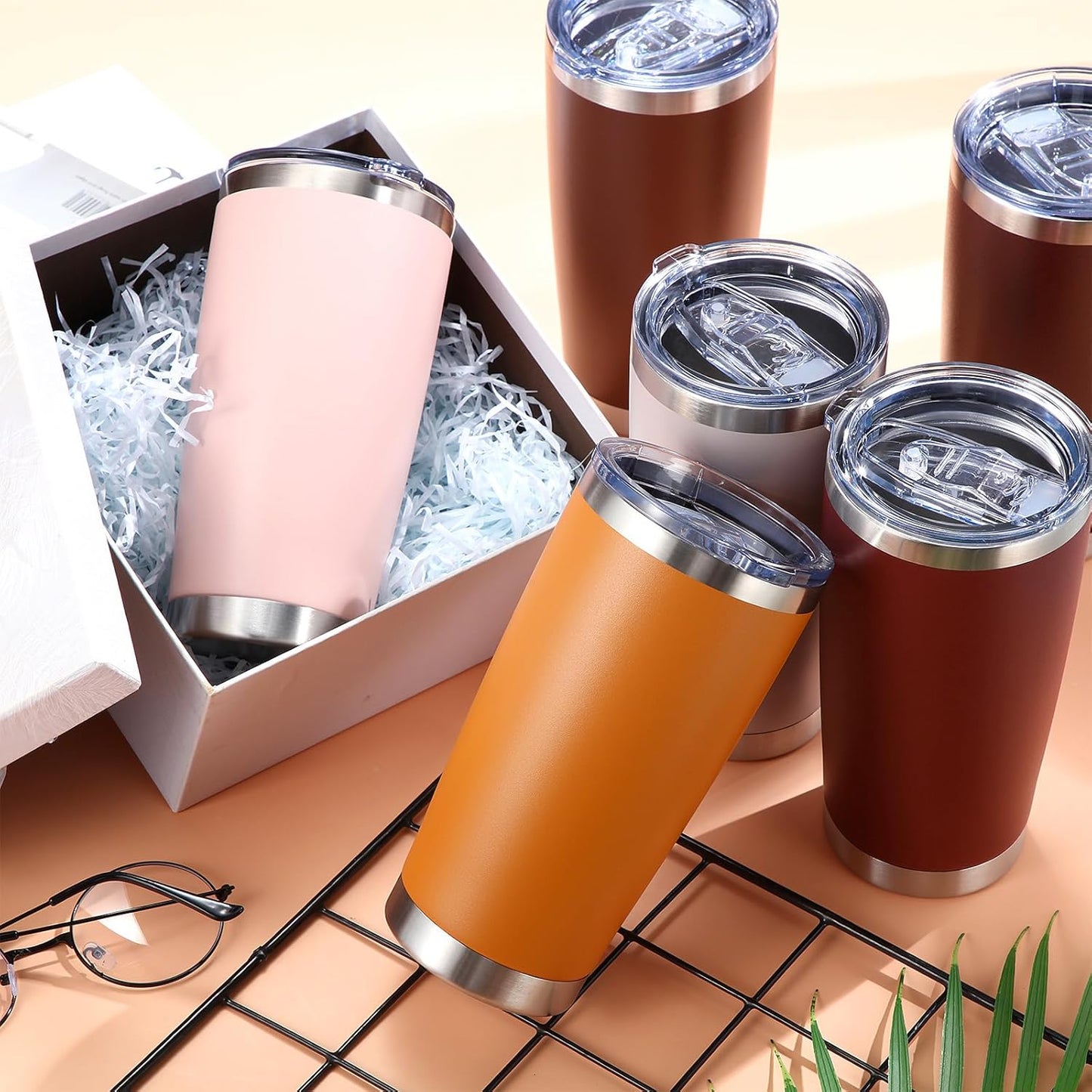 36 Pack Stainless Steel Tumblers Bulk with Lids Double Wall Vacuum Insulated Coffee Cups Blank leakproof Powder Coated Tumblers for Engraving Wedding Graduation Party Favors(20 oz,Mixed)