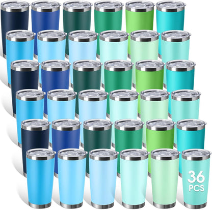 36 Pack Stainless Steel Tumblers Bulk with Lids Double Wall Vacuum Insulated Coffee Cups Blank leakproof Powder Coated Tumblers for Engraving Wedding Graduation Party Favors(20 oz,Mixed)