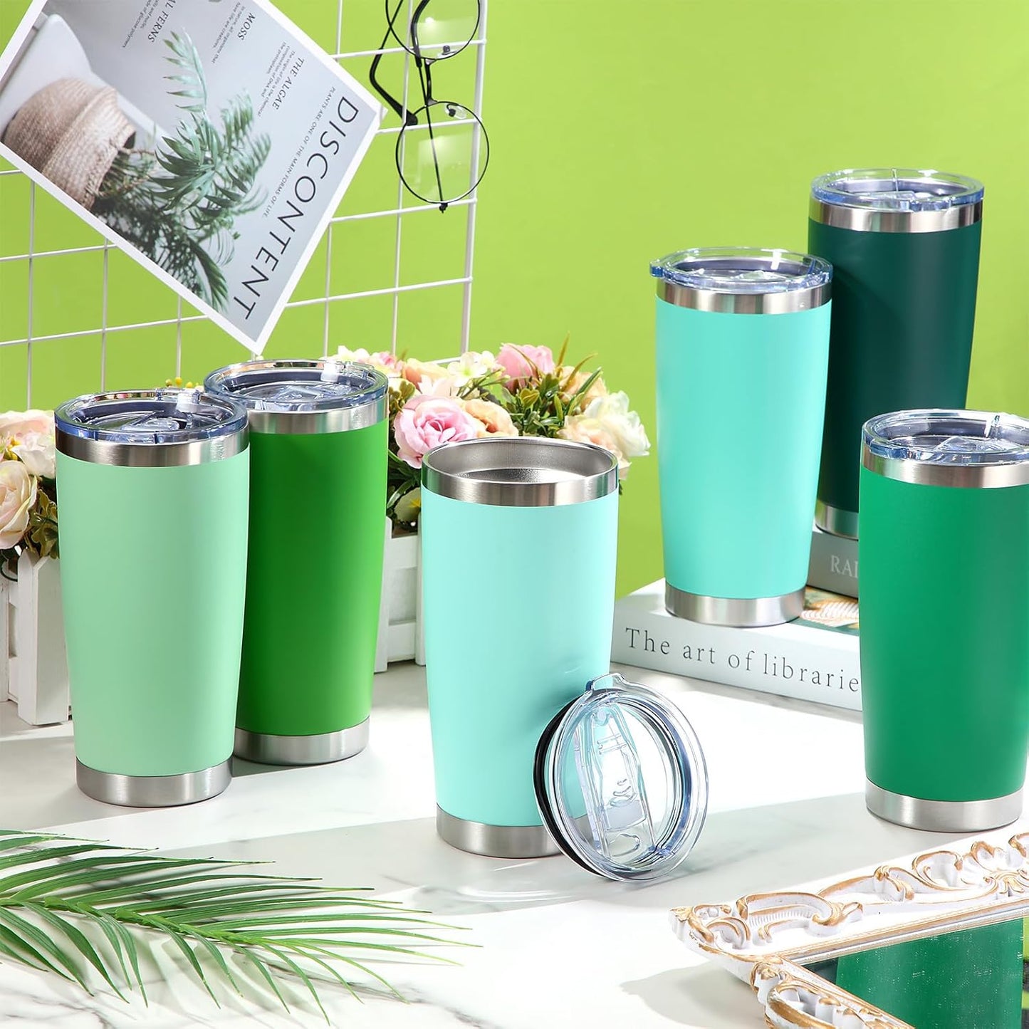 36 Pack Stainless Steel Tumblers Bulk with Lids Double Wall Vacuum Insulated Coffee Cups Blank leakproof Powder Coated Tumblers for Engraving Wedding Graduation Party Favors(20 oz,Mixed)