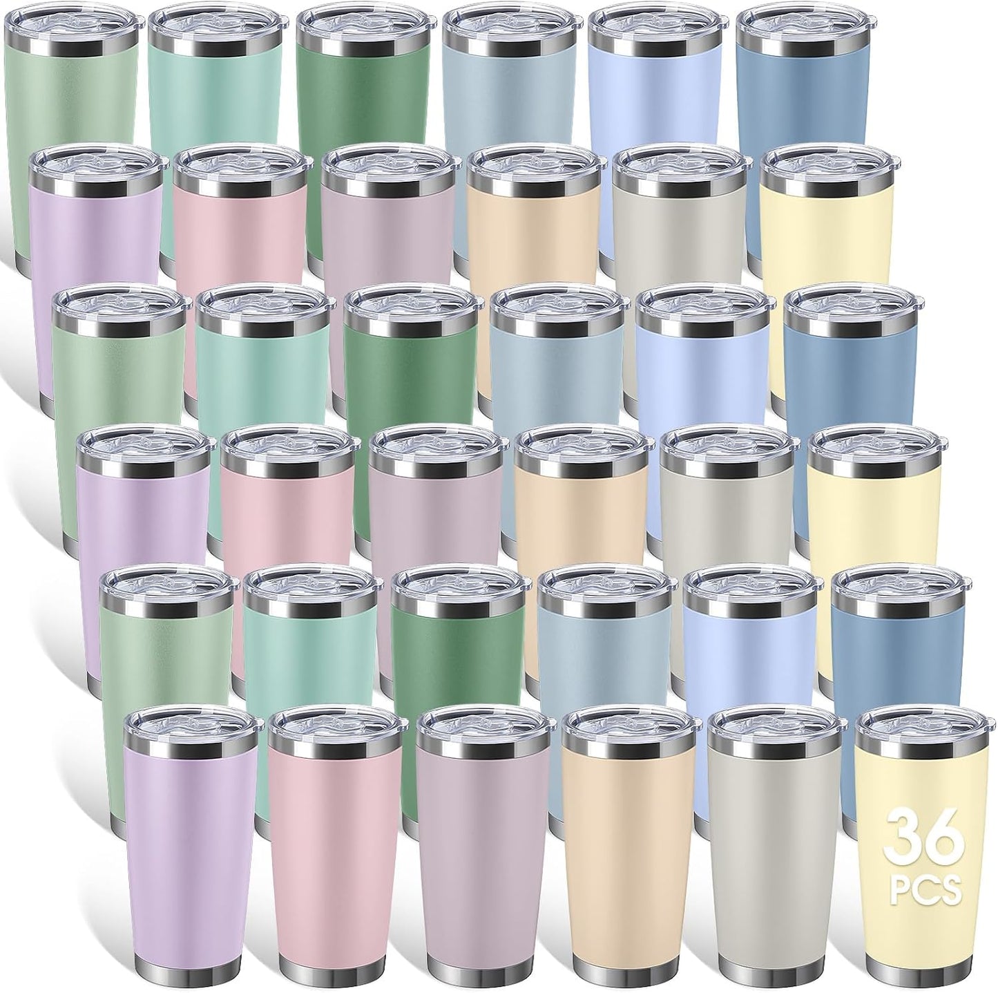 36 Pack Stainless Steel Tumblers Bulk with Lids Double Wall Vacuum Insulated Coffee Cups Blank leakproof Powder Coated Tumblers for Engraving Wedding Graduation Party Favors(20 oz,Mixed)