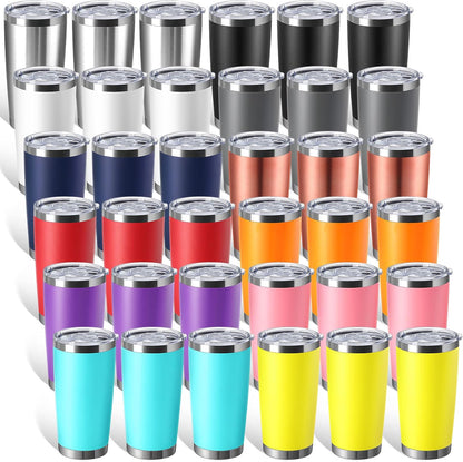 36 Pack Stainless Steel Tumblers Bulk with Lids Double Wall Vacuum Insulated Coffee Cups Blank leakproof Powder Coated Tumblers for Engraving Wedding Graduation Party Favors(20 oz,Mixed)