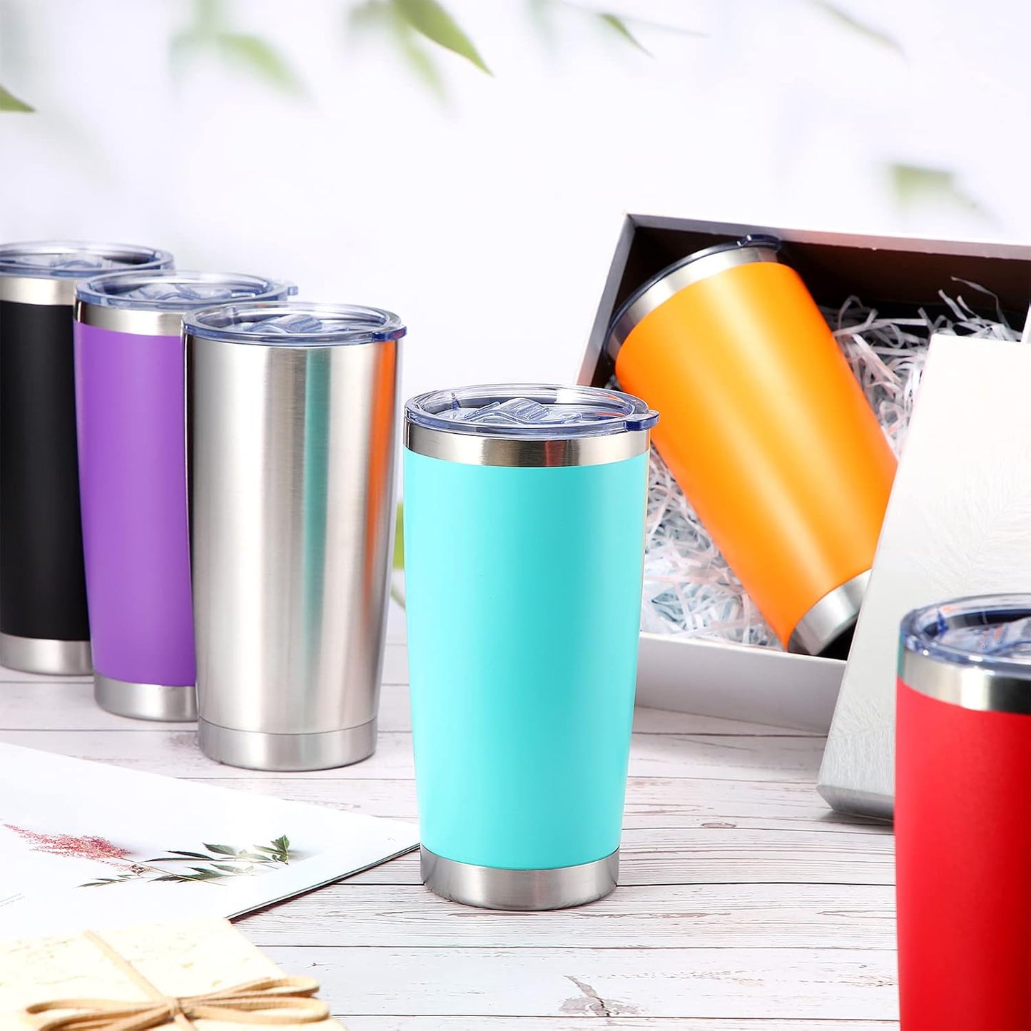 36 Pack Stainless Steel Tumblers Bulk with Lids Double Wall Vacuum Insulated Coffee Cups Blank leakproof Powder Coated Tumblers for Engraving Wedding Graduation Party Favors(20 oz,Mixed)