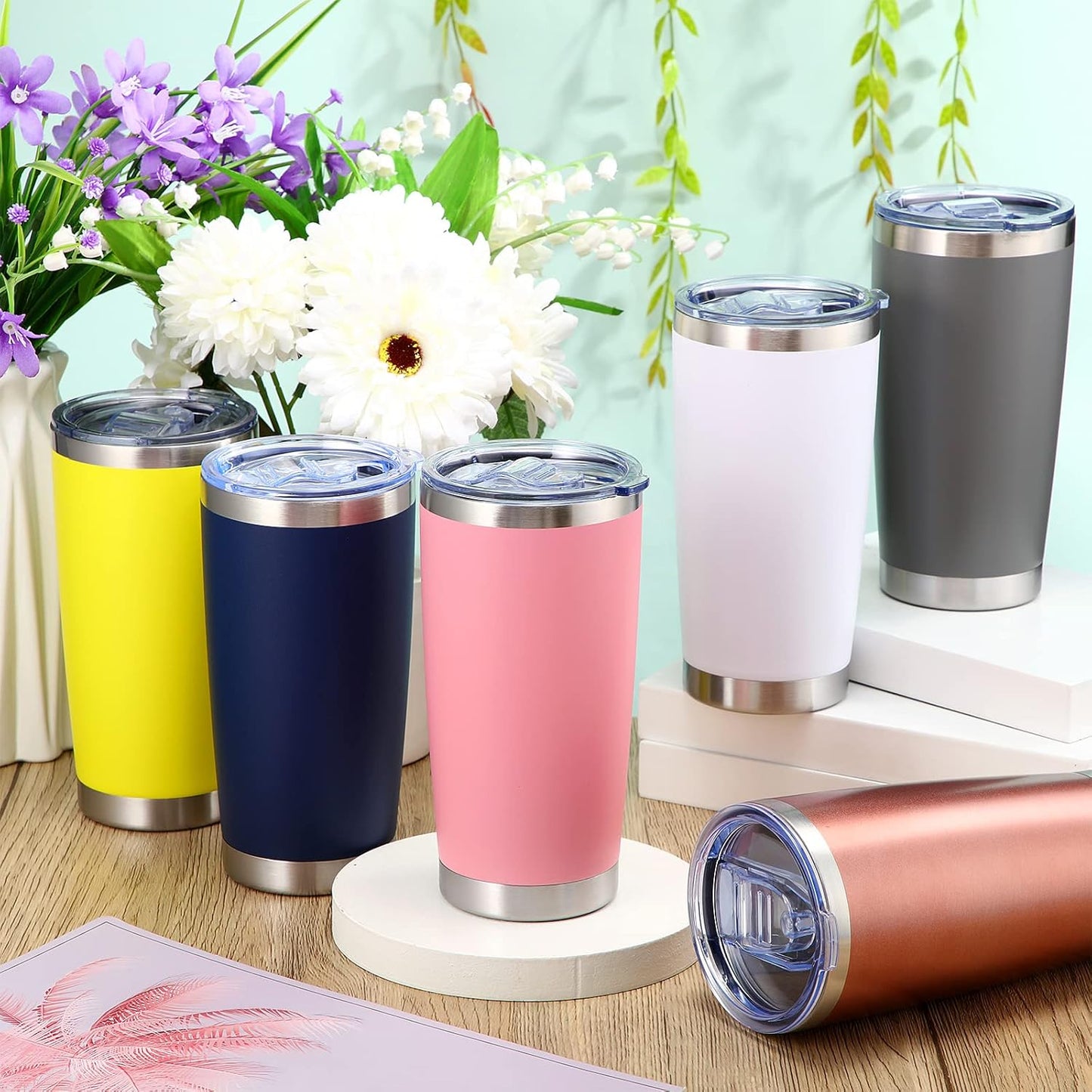 36 Pack Stainless Steel Tumblers Bulk with Lids Double Wall Vacuum Insulated Coffee Cups Blank leakproof Powder Coated Tumblers for Engraving Wedding Graduation Party Favors(20 oz,Mixed)