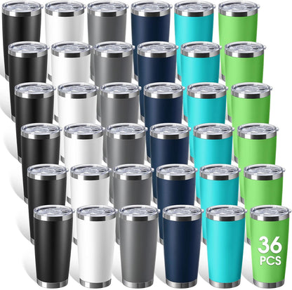 36 Pack Stainless Steel Tumblers Bulk with Lids Double Wall Vacuum Insulated Coffee Cups Blank leakproof Powder Coated Tumblers for Engraving Wedding Graduation Party Favors(20 oz,Mixed)
