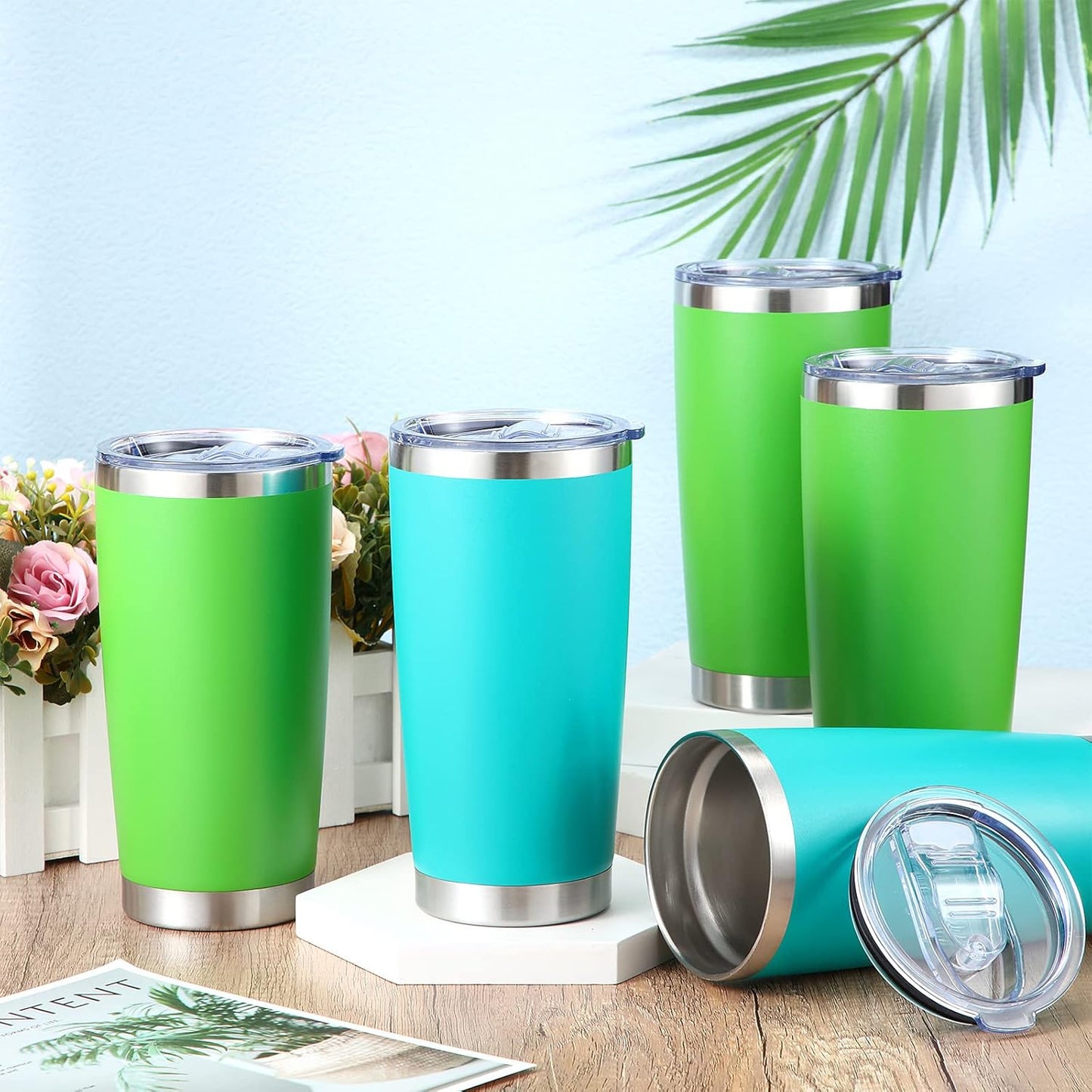36 Pack Stainless Steel Tumblers Bulk with Lids Double Wall Vacuum Insulated Coffee Cups Blank leakproof Powder Coated Tumblers for Engraving Wedding Graduation Party Favors(20 oz,Mixed)