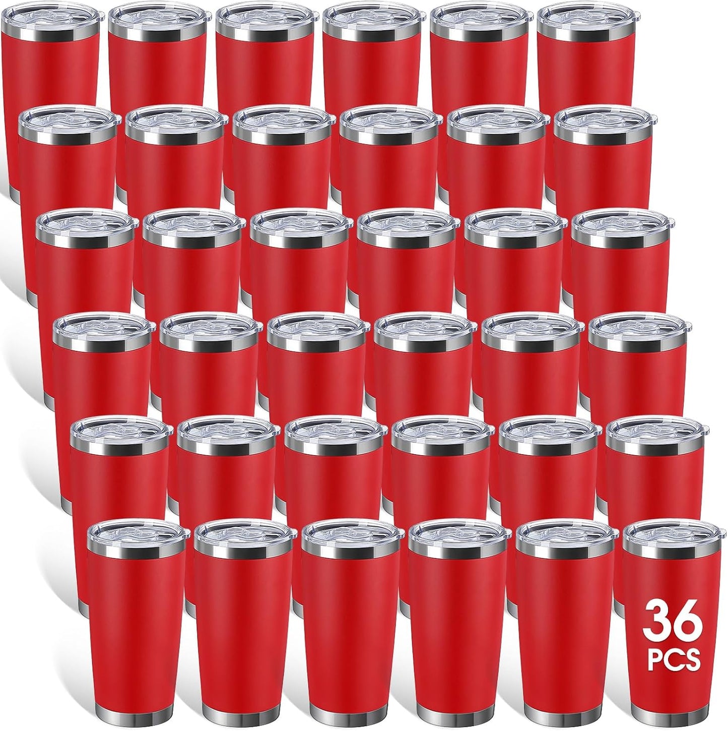 36 Pack Stainless Steel Tumblers Bulk with Lids Double Wall Vacuum Insulated Coffee Cups Blank leakproof Powder Coated Tumblers for Engraving Wedding Graduation Party Favors(20 oz,Mixed)