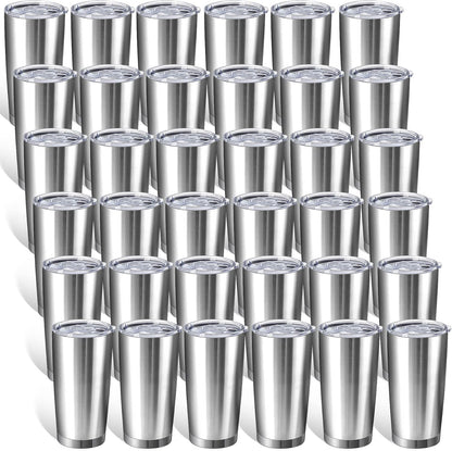 36 Pack Stainless Steel Tumblers Bulk with Lids Double Wall Vacuum Insulated Coffee Cups Blank leakproof Powder Coated Tumblers for Engraving Wedding Graduation Party Favors(20 oz,Mixed)