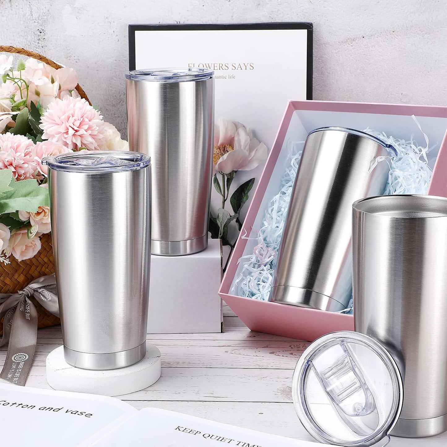 36 Pack Stainless Steel Tumblers Bulk with Lids Double Wall Vacuum Insulated Coffee Cups Blank leakproof Powder Coated Tumblers for Engraving Wedding Graduation Party Favors(20 oz,Mixed)