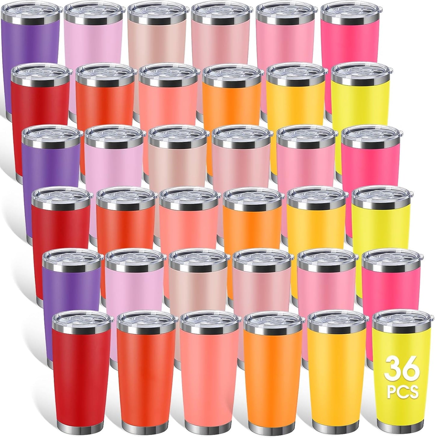 36 Pack Stainless Steel Tumblers Bulk with Lids Double Wall Vacuum Insulated Coffee Cups Blank leakproof Powder Coated Tumblers for Engraving Wedding Graduation Party Favors(20 oz,Mixed)