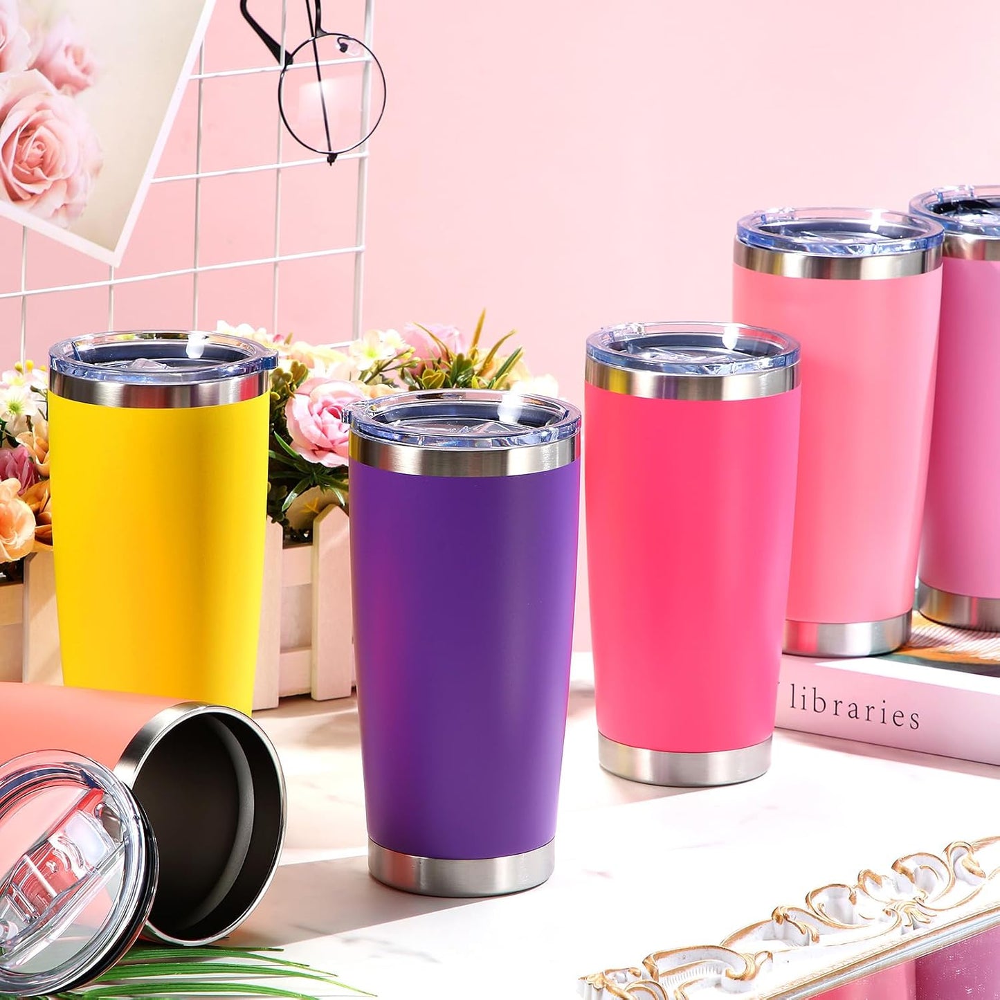 36 Pack Stainless Steel Tumblers Bulk with Lids Double Wall Vacuum Insulated Coffee Cups Blank leakproof Powder Coated Tumblers for Engraving Wedding Graduation Party Favors(20 oz,Mixed)