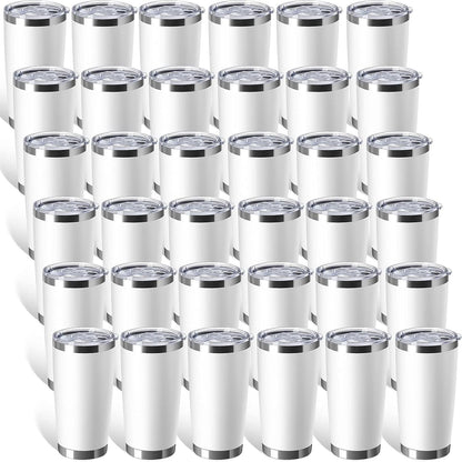 36 Pack Stainless Steel Tumblers Bulk with Lids Double Wall Vacuum Insulated Coffee Cups Blank leakproof Powder Coated Tumblers for Engraving Wedding Graduation Party Favors(20 oz,Mixed)