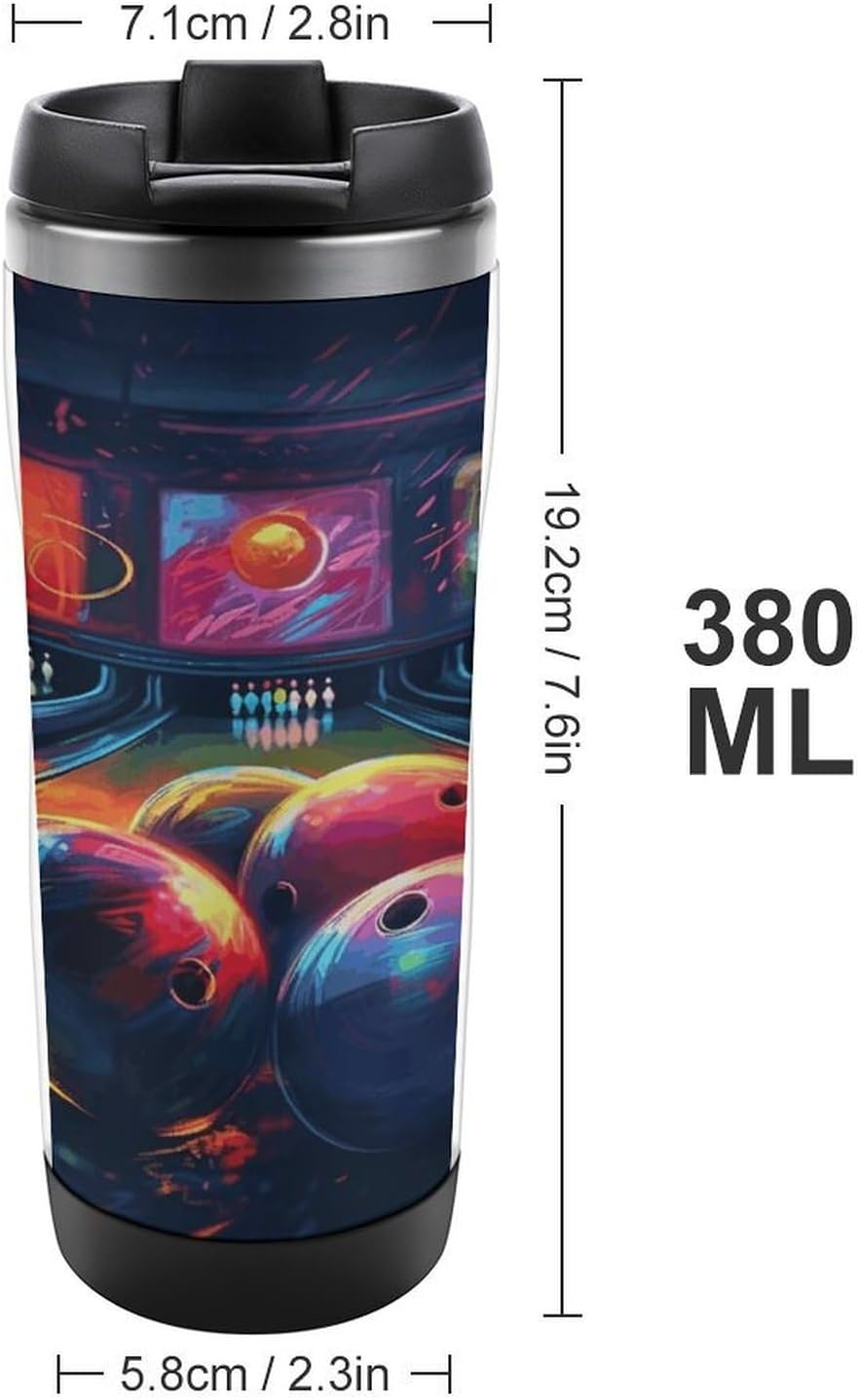 13oz Insulated Travel Coffee Mug Reusable Coffee Cup Water Bottle | Bowling Balls Travel Mug with Leak Proof Lid Double Wall Stainless Steel Coffee Tumbler Personalized Gift