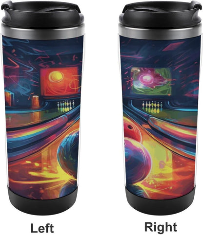 13oz Insulated Travel Coffee Mug Reusable Coffee Cup Water Bottle | Bowling Balls Travel Mug with Leak Proof Lid Double Wall Stainless Steel Coffee Tumbler Personalized Gift