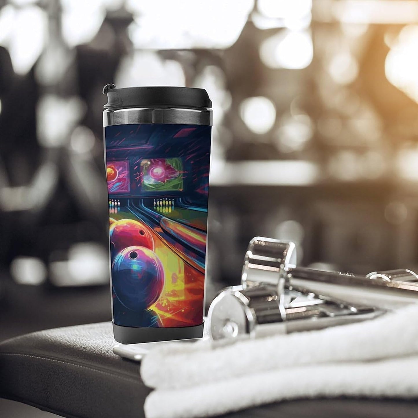 13oz Insulated Travel Coffee Mug Reusable Coffee Cup Water Bottle | Bowling Balls Travel Mug with Leak Proof Lid Double Wall Stainless Steel Coffee Tumbler Personalized Gift
