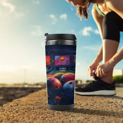 13oz Insulated Travel Coffee Mug Reusable Coffee Cup Water Bottle | Bowling Balls Travel Mug with Leak Proof Lid Double Wall Stainless Steel Coffee Tumbler Personalized Gift