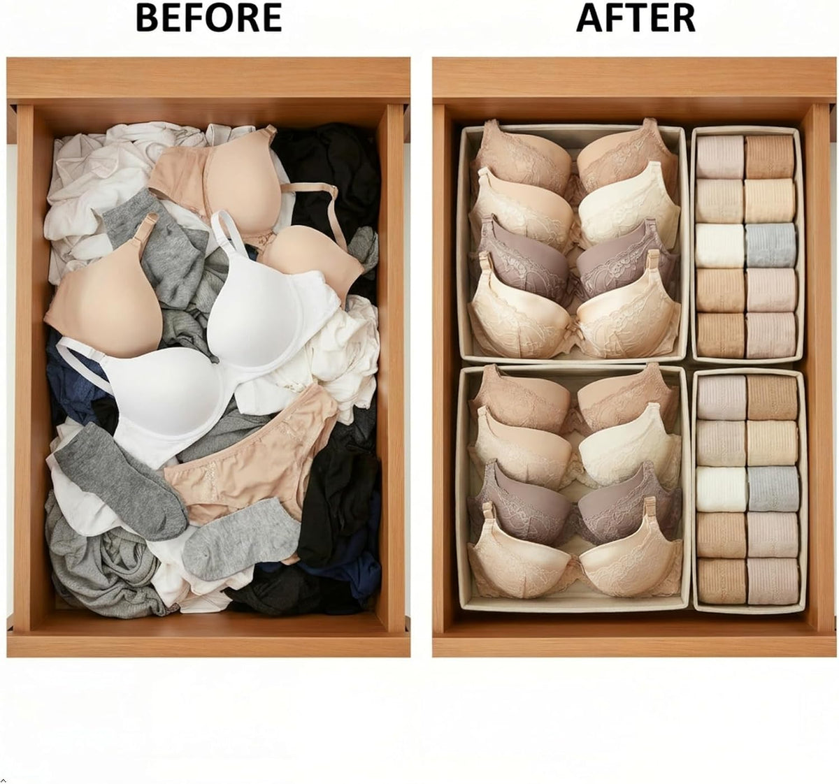 Underwear Drawer Organizer, 2 Pack, Khaki
